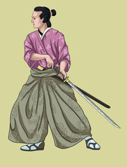 Drawing samurai martioal art, traditional, art.illustration, vector