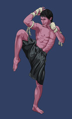 Drawing thai boxing martial art, strong, art.illustration, vector