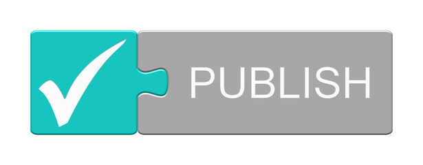 Fototapeta Puzzle Button in blau und grau zeigt Veröffentlichen Publish obraz