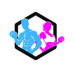 male female fitness logo Training man and woman silhouettes style