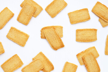 Cheese crispies on white background.