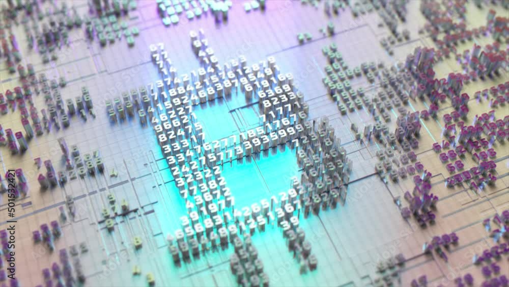 Poster bitcoin logo in the form of a microcircuit. cryptocurrency transactions. blockchain. gray blue color