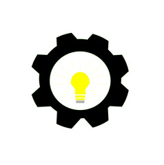 A light bulb and a gear in a flat design style, the concept of an idea for business applications and websites, isolated on a white background.