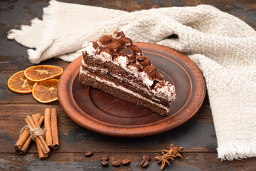 Tiramisu, tiramisu coffee dessert, on a wooden background.