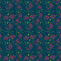 Viburnum red or currant in a seamless pattern on a blue-green background
