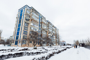 high-rise residential building in winter