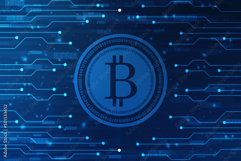 Poster global abstract bitcoin crypto currency blockchain technology world map background illustration