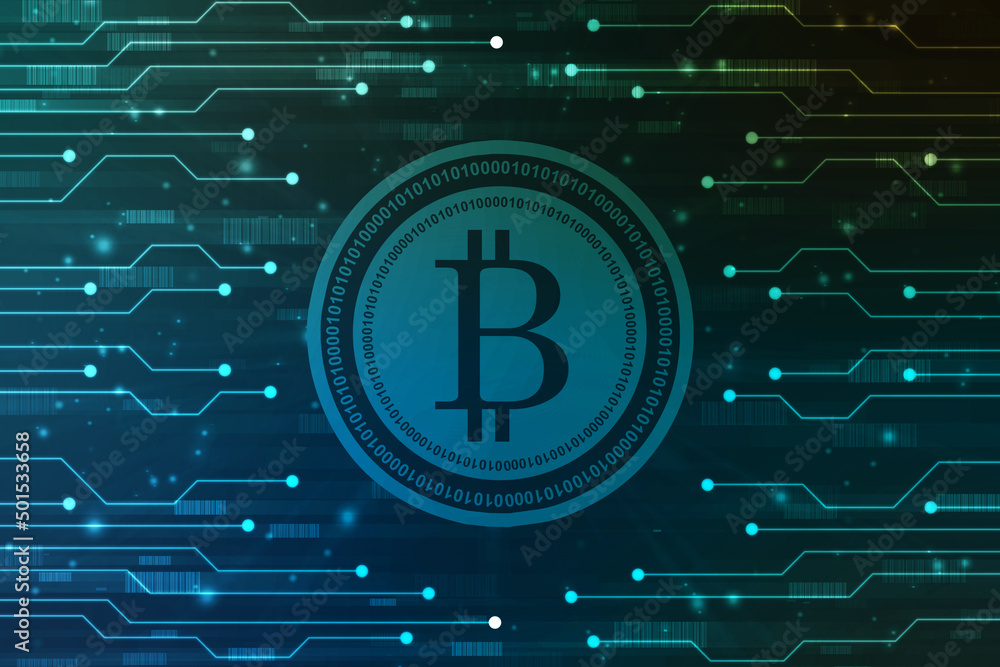 Poster global abstract bitcoin crypto currency blockchain technology world map background illustration