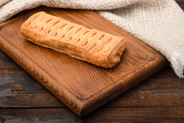 Pie, pie with different fillings, wooden background