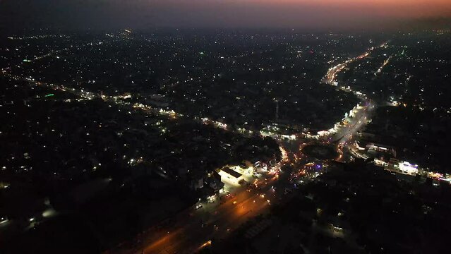 Great Night Flight Aerial view of Kala Shah Kako Punjab Pakistan