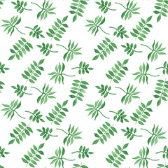 Green branches Watercolor seamless pattern. On a white background