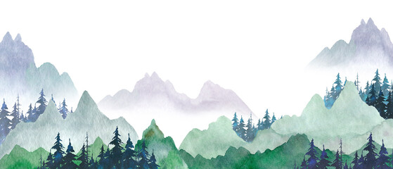 Mountains watercolor background template