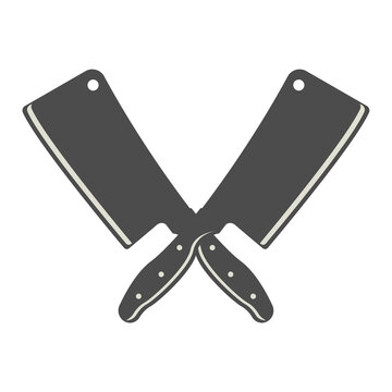 Meat cutting knives icons. Butcher's design elements for logo, poster, emblem. 