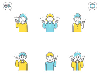 OKハンドサインの子どもたち　上半身セット　3色