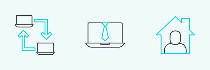 Set line Online working, and Video chat conference icon. Vector