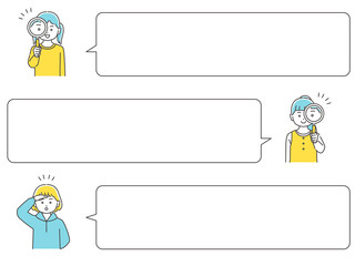 虫眼鏡をのぞく子どもたち　吹き出しセット　3色