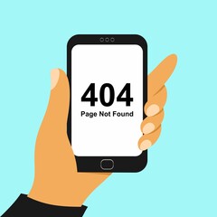 Hand holding smartphone with 404 page not found on a screen vector illustration Premium Vector