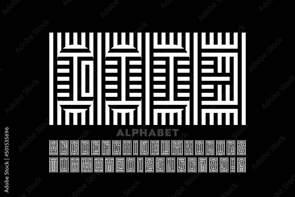 Fototapete encrypted style font design, code alphabet, letters and numbers vector illustration