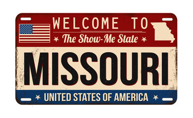 Welcome to Missouri vintage rusty license plate - obrazy, fototapety, plakaty