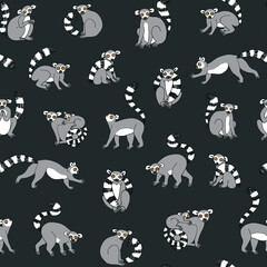 lemur animal funny  vector  seamless pattern © GooseFrol