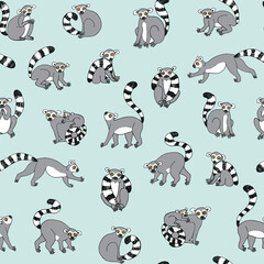 lemur animal funny  vector  seamless pattern - obrazy, fototapety, plakaty