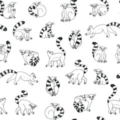 lemur funny animal vector  line seamless pattern © GooseFrol