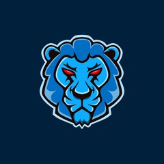 lion head illustration in blue color for mascot logo.