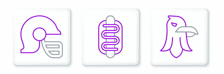 Set line Eagle, American football helmet and Hotdog sandwich icon. Vector