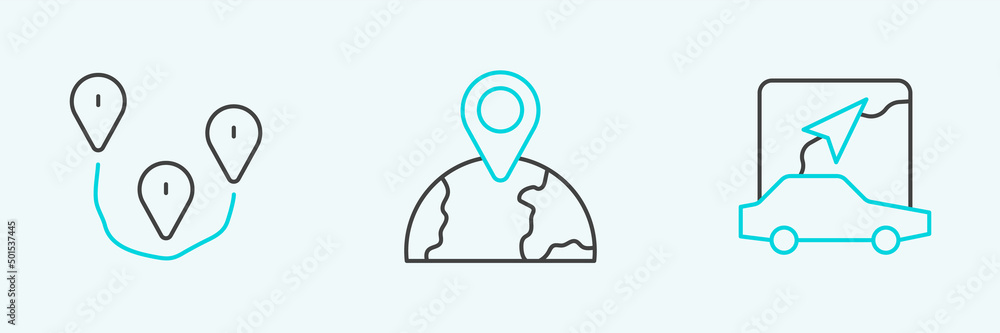 Poster set line city map navigation, route location and location the globe icon. vector