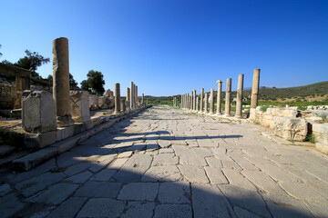 Patara was a very wealthy city due to trade and was one of the six principal cities of Lycia. Harbor Street in Patara Ancient city.