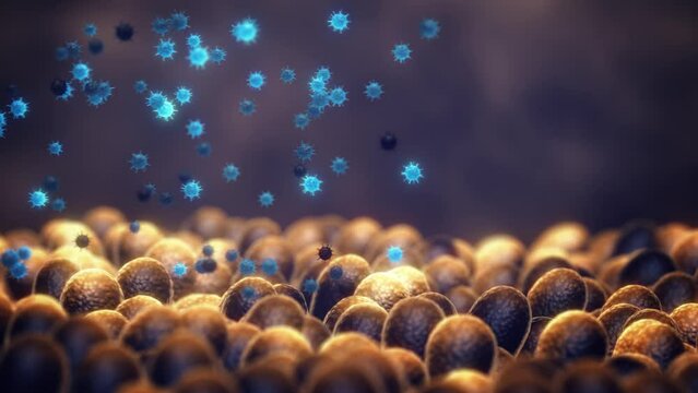 Animation of intestinal viruses (enteroviruses). Viral gastroenteritis is an inflammation of the gastrointestinal tract. Gut microbiome helps control intestinal digestion and the immune system