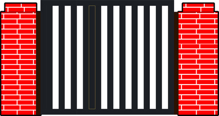 House gate, house fence iron gate, iron fence, brick gate flat style vector eps