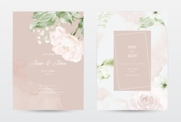 Rose watercolor invitation template cards of peach color collection