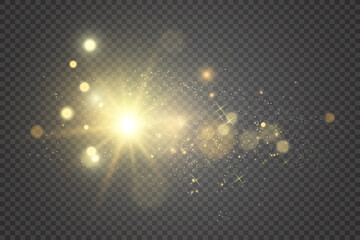 Special lens flash, light effect. The flash flashes rays and searchlight. illust.White glowing light. Beautiful star Light from the rays. The sun is backlit. Bright beautiful star. Sunlight. Glare.