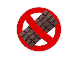 Verbotsszeichen mit einer Tafel Schokolade