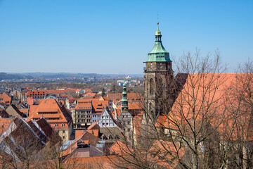 Fototapeta premium Pirna, Blick vom Schloss Sonnenstein auf Marienekirche, Sachsen, Deutschland
