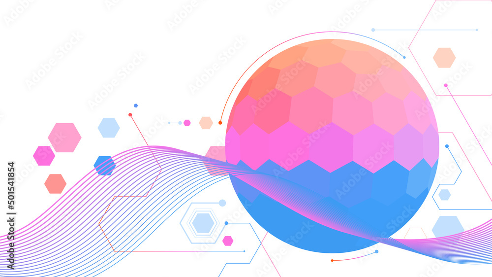 Poster futuristic globe data network hexagonal elements background
