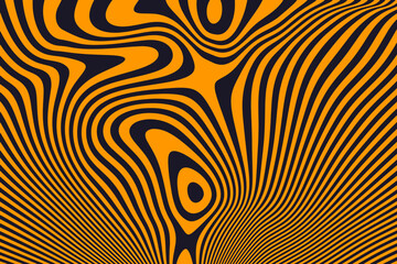 Black and orange liquid lines background. Stylish smooth dynamic striped surface. Abstract fluid swirl pattern texture