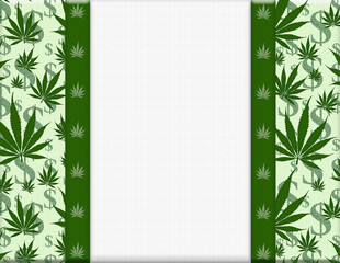 Weed border with green cannabis and dollar signs on white