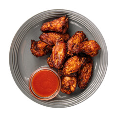 Isolated portion of baked chicken wings on white background