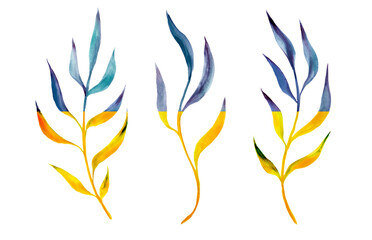 Yellow-blue national flag of Ukraine as leaves from a tree, stop the war and peace in Ukraine 2022