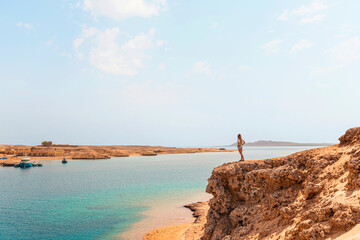 National park Ras Mohammed in Egypt. beautiful seaside with a sandy beach. Landscape with desert,...