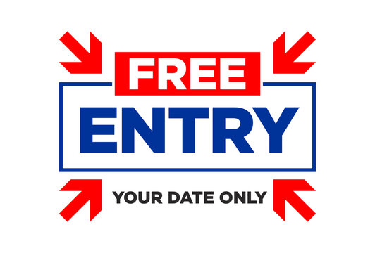 Free entry sticker. Badge icon. Flat vector illustration on transparent background.