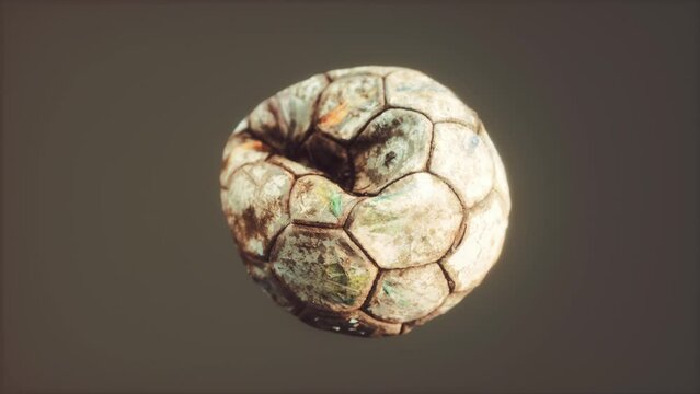 old deflated leather soccer ball