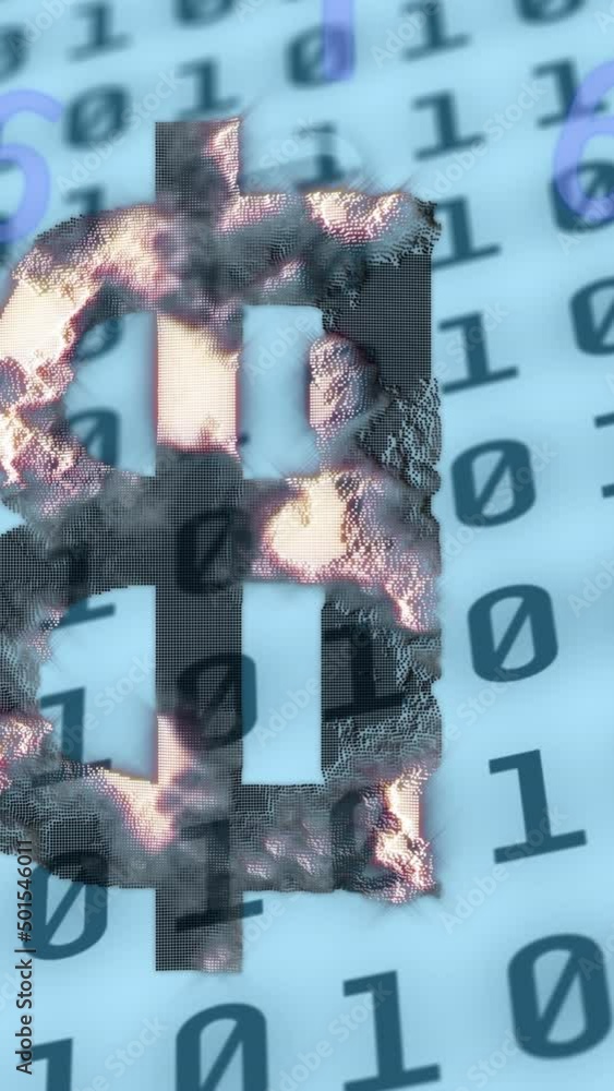 Poster animation of data processing over bitcoin symbol