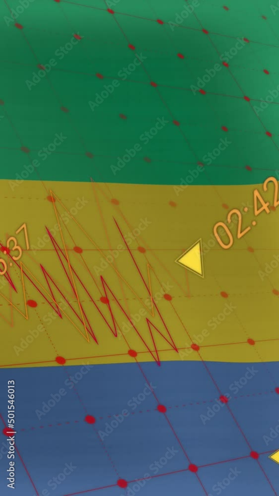 Poster animation of data processing over flag of gabon