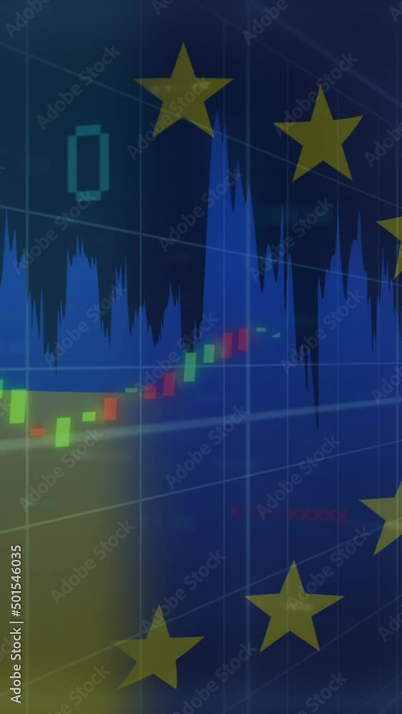 Poster animation of flag of ukraine and eu over data processing