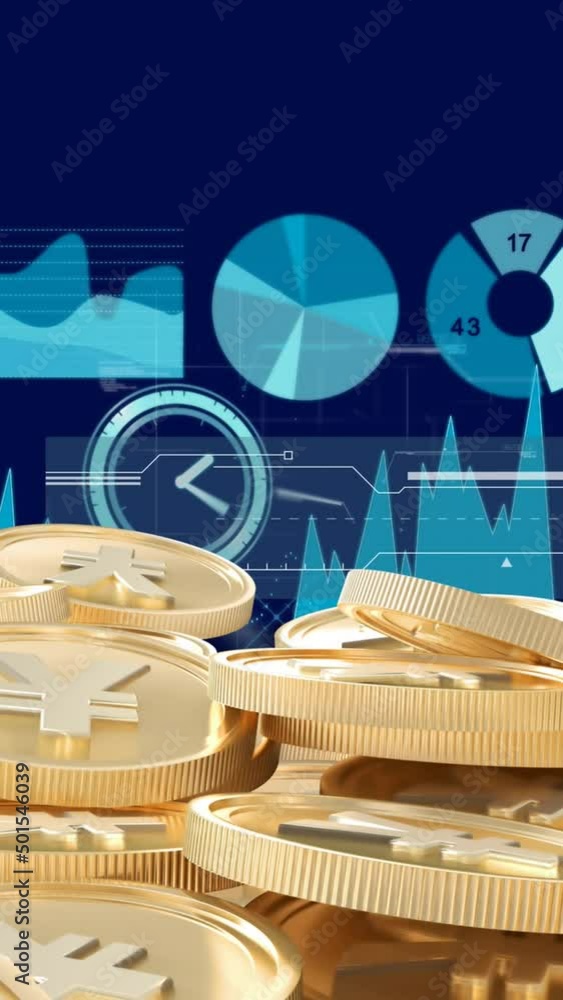 Poster animation of data processing over yen coins