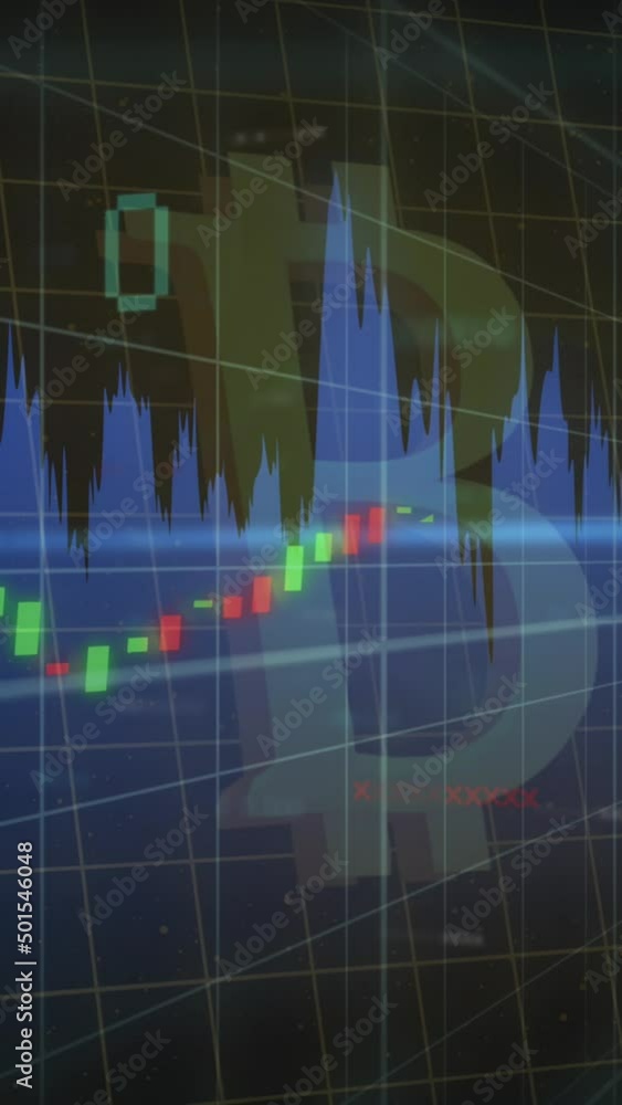Aufkleber animation of bitcoin symbol over data processing