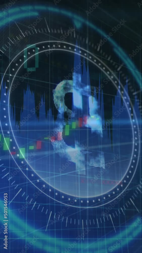 Poster animation of data processing over black background
